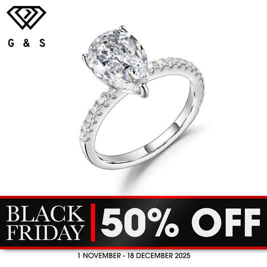Exquisite Pear Shape 1.25ct Moissanite Engagement Ring Set in Sterling Silver - BLACKFRIDAY