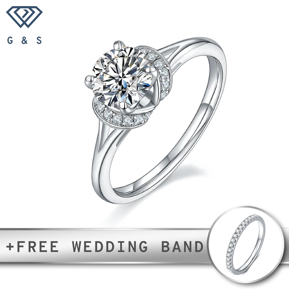 A beautifully crafted sterling silver engagement ring featuring a brilliant 1.00ct moissanite center stone, showcasing timeless elegance.