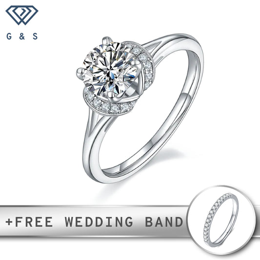 A beautifully crafted sterling silver engagement ring featuring a brilliant 1.00ct moissanite center stone, showcasing timeless elegance.