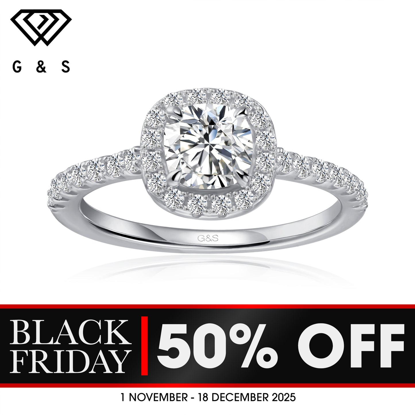 Forever Classic Halo Cushion Cut Moissanite Engagement Ring - BLACKFRIDAY