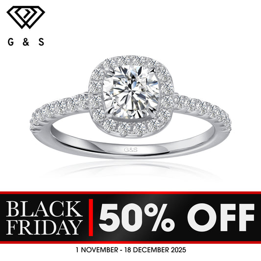 Forever Classic Halo Cushion Cut Moissanite Engagement Ring - BLACKFRIDAY