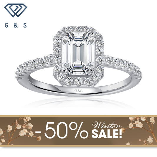 Forever Classic Halo Emerald Cut Moissanite Engagement Ring - Winter Sale