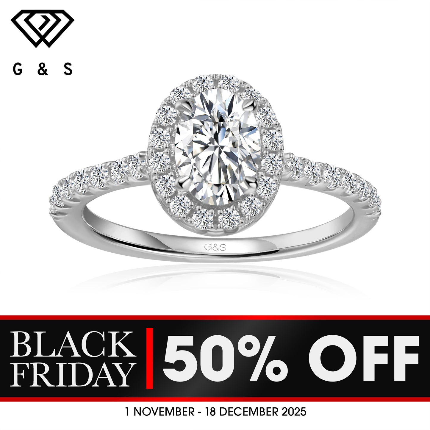 Forever Classic Halo Oval Cut Moissanite Engagement Ring - BLACKFRIDAY