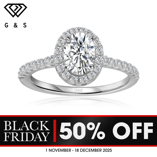 Forever Classic Halo Oval Cut Moissanite Engagement Ring - BLACKFRIDAY