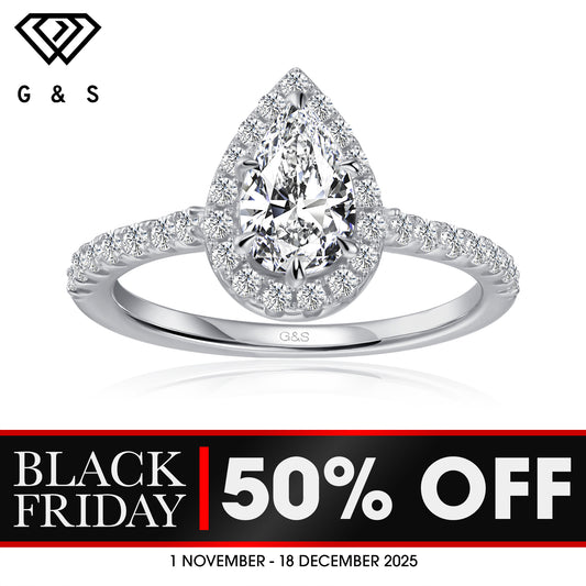 Forever Classic Halo Pear Shape Moissanite Engagement Ring - BLACKFRIDAY