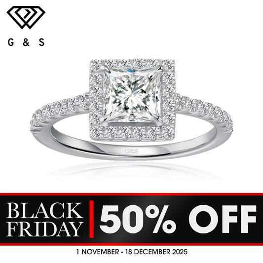 Forever Classic Halo Princess Cut Moissanite Engagement Ring - BLACKFRIDAY
