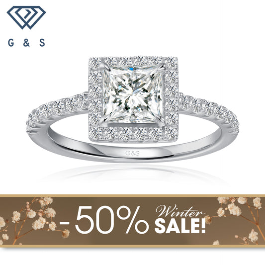 Forever Classic Halo Princess Cut Moissanite Engagement Ring - Winter Sale