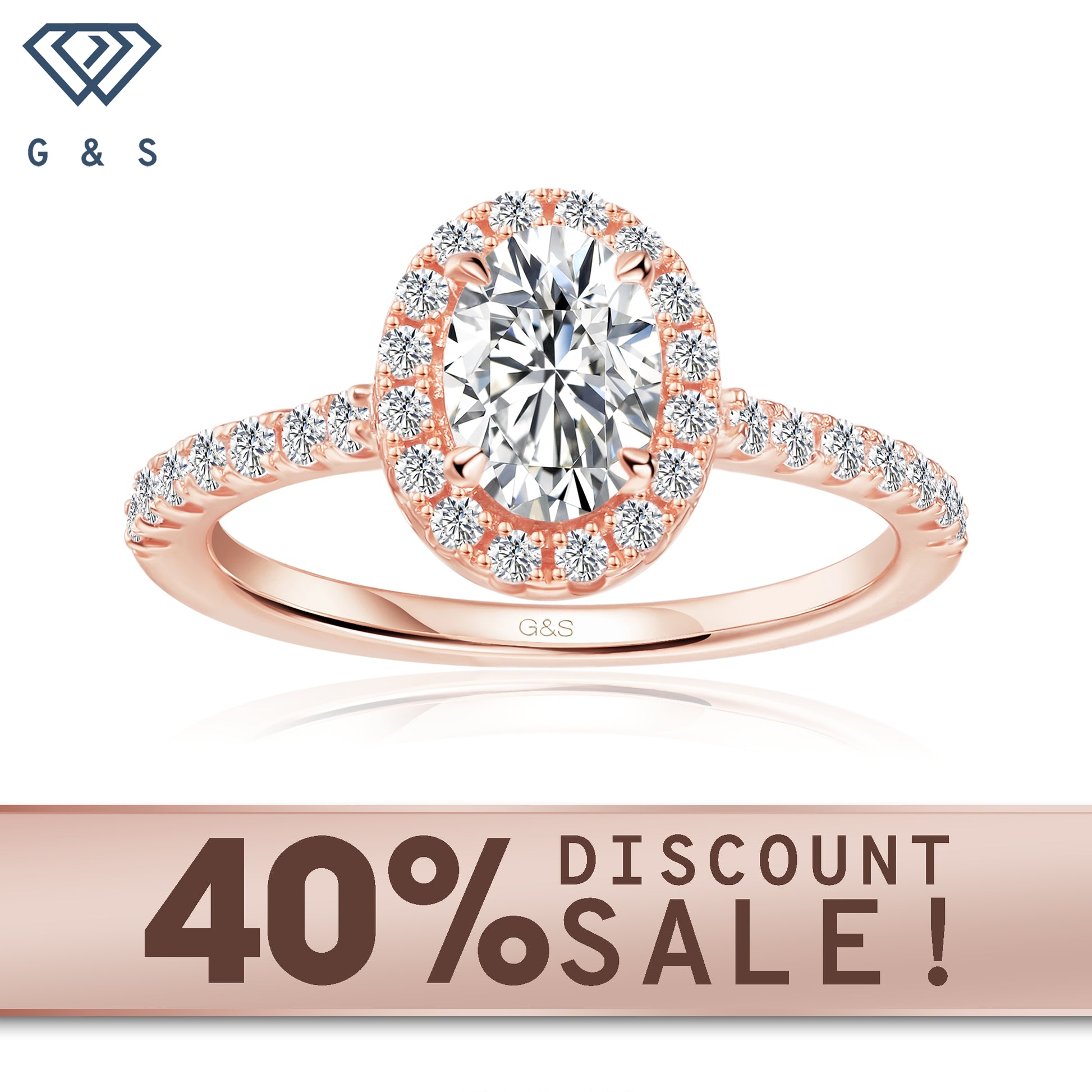 Forever Classic Halo oval cut moissanite engagement ring in 9ct rose gold.