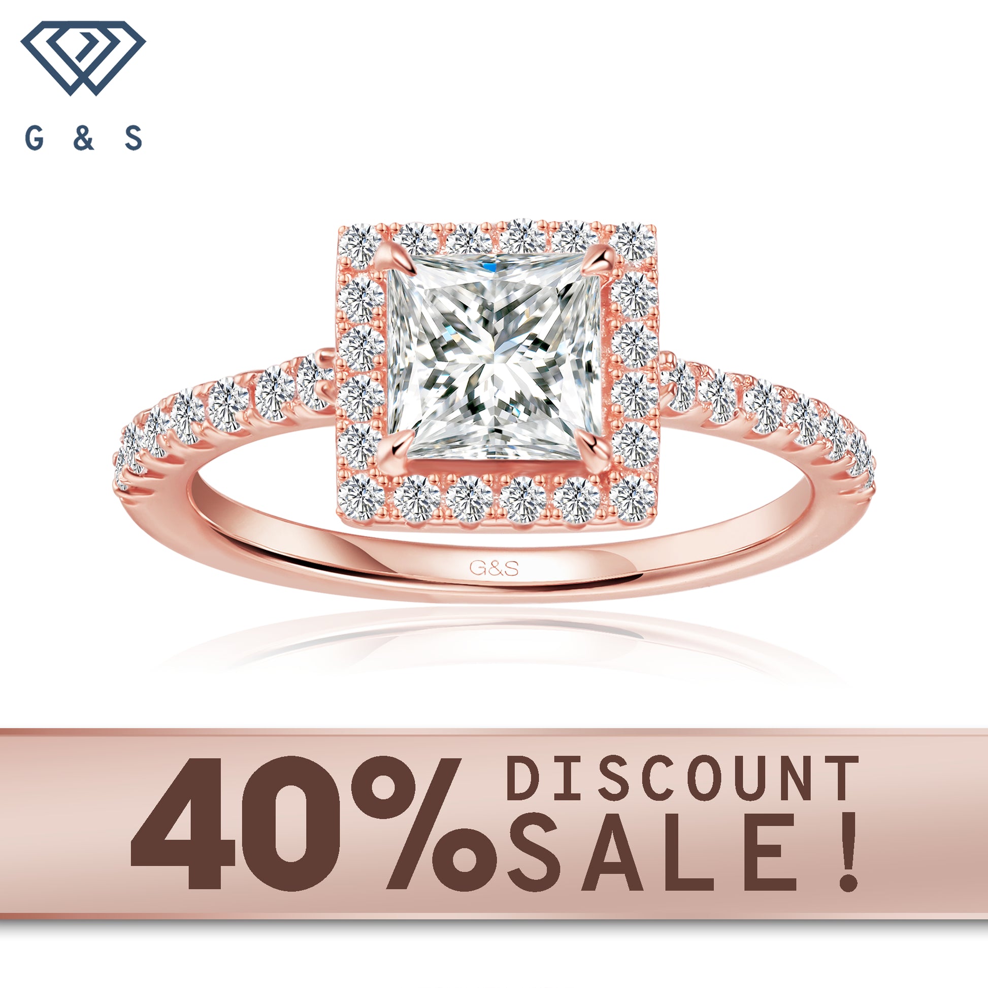 Forever Classic Halo princess cut moissanite engagement ring in 9ct rose gold.