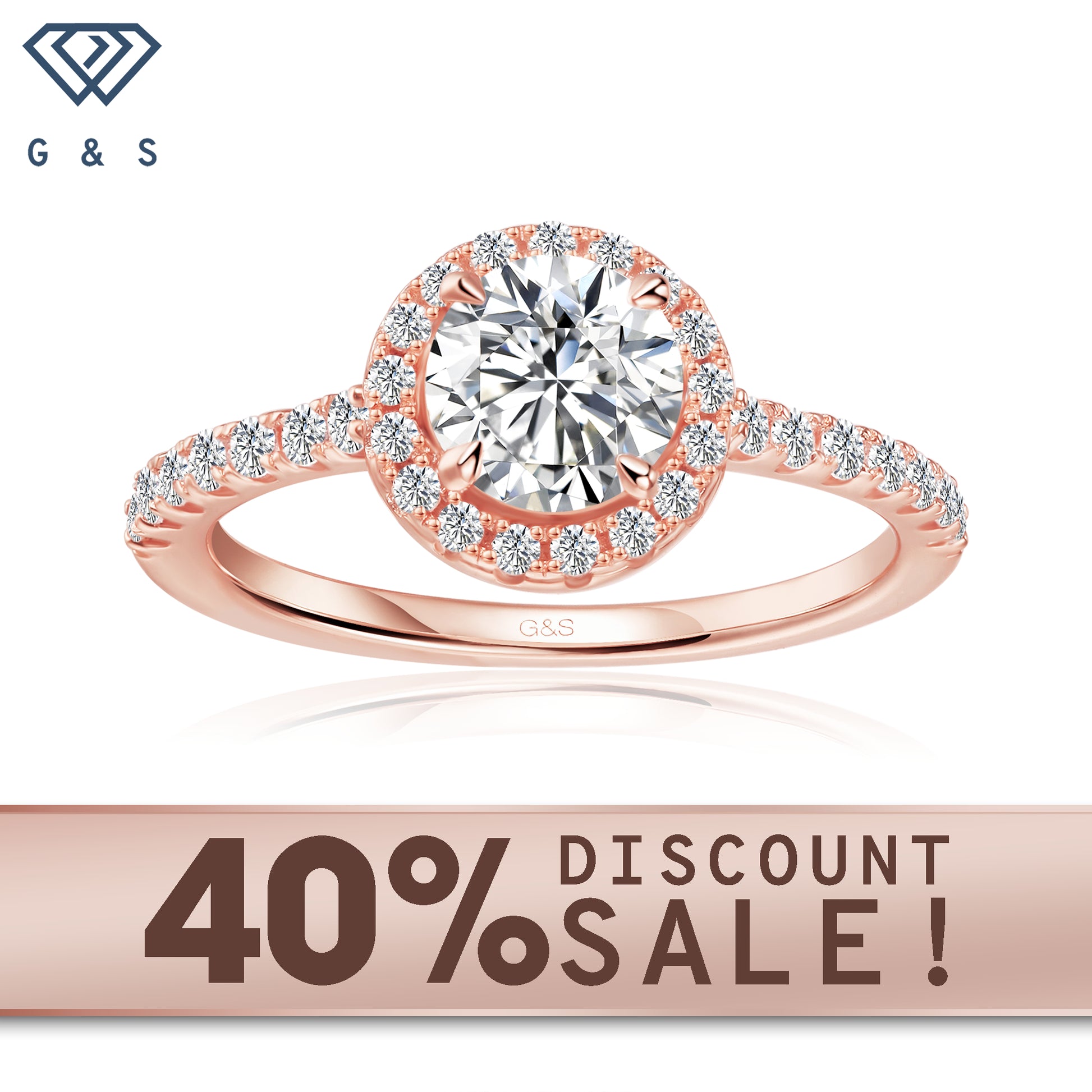 Forever Classic Halo round brilliant moissanite engagement ring in 9ct rose gold.