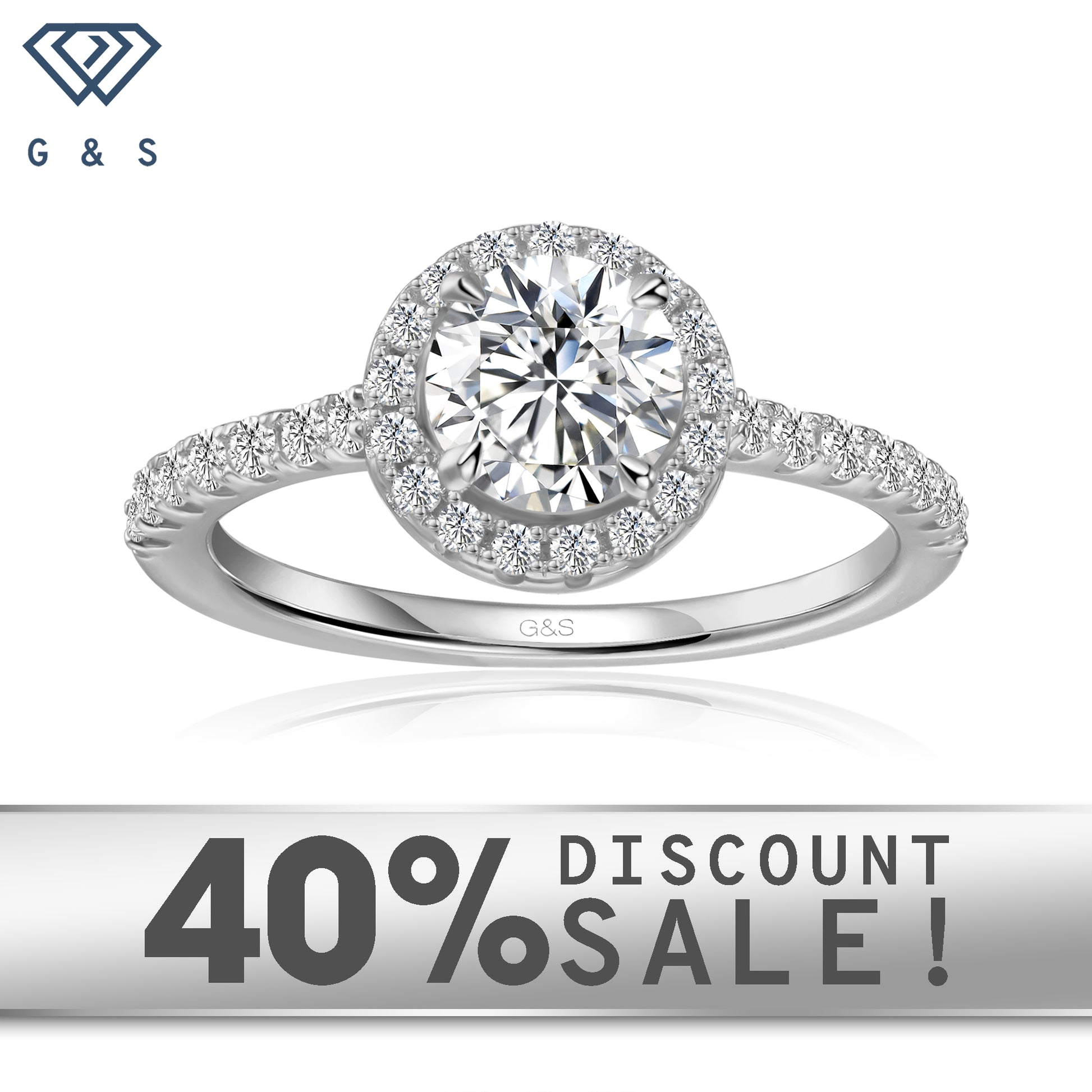 Forever Classic Halo round brilliant moissanite engagement ring set in 9ct white gold.