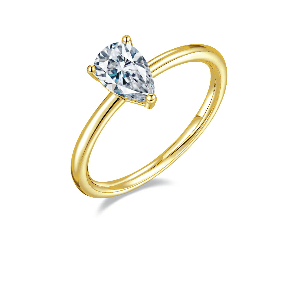 Classic Claw Pear Shape Solitaire 1.00ct Moissanite Engagement Ring Set in Sterling Silver - BLACKFRIDAY