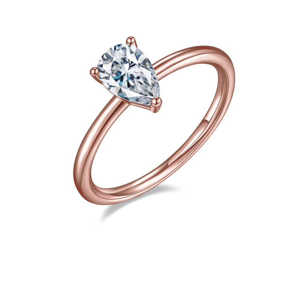 Classic Claw Pear Shape Solitaire 1.00ct Moissanite Engagement Ring Set in Sterling Silver - BLACKFRIDAY