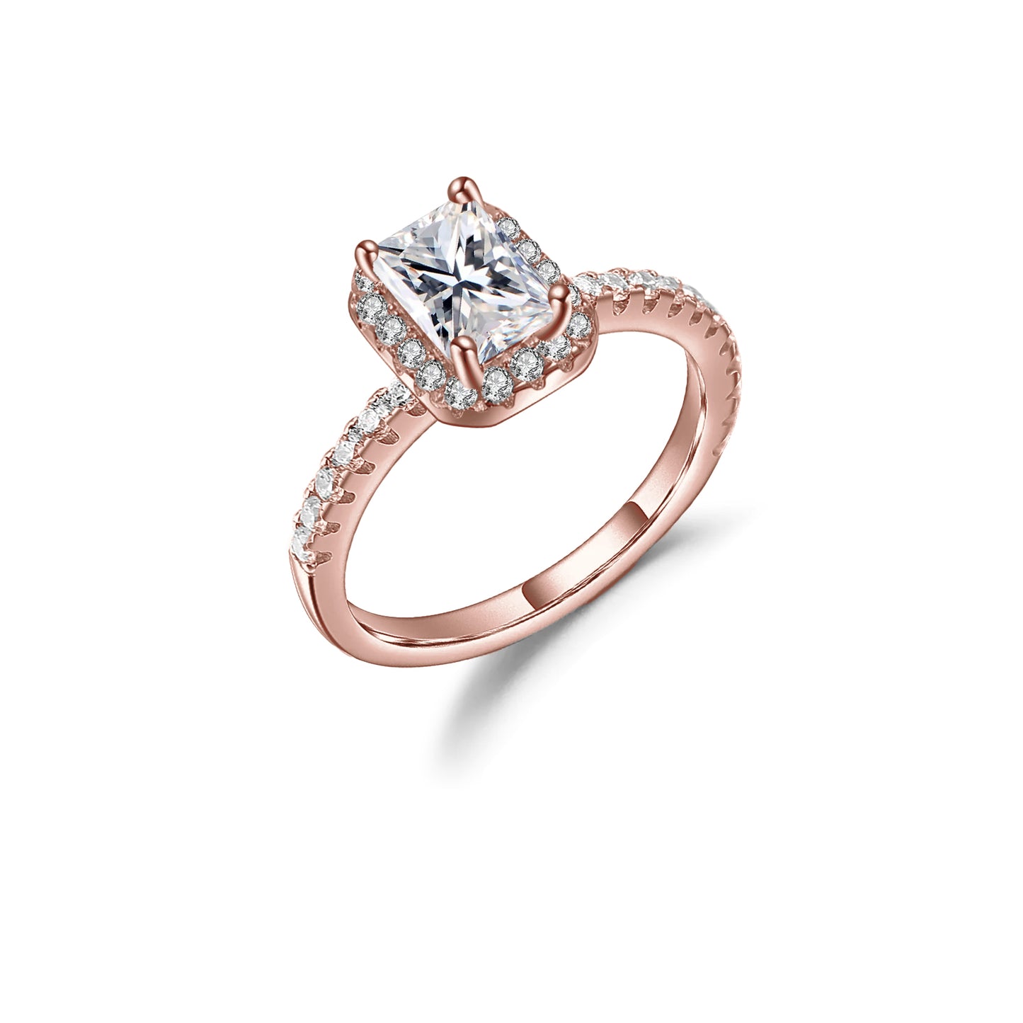 Emerald Cut Halo 1.00ct Moissanite Engagement Ring Set in Sterling Silver - BLACKFRIDAY