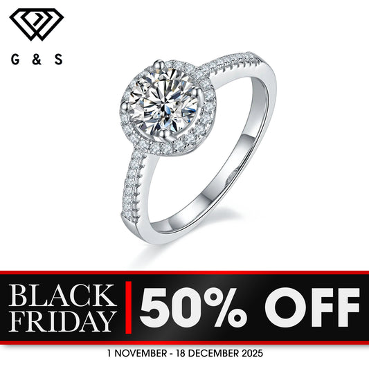 Halo Of Hearts 1.00ct Moissanite Engagement Ring Set in Sterling Silver - BLACKFRIDAY
