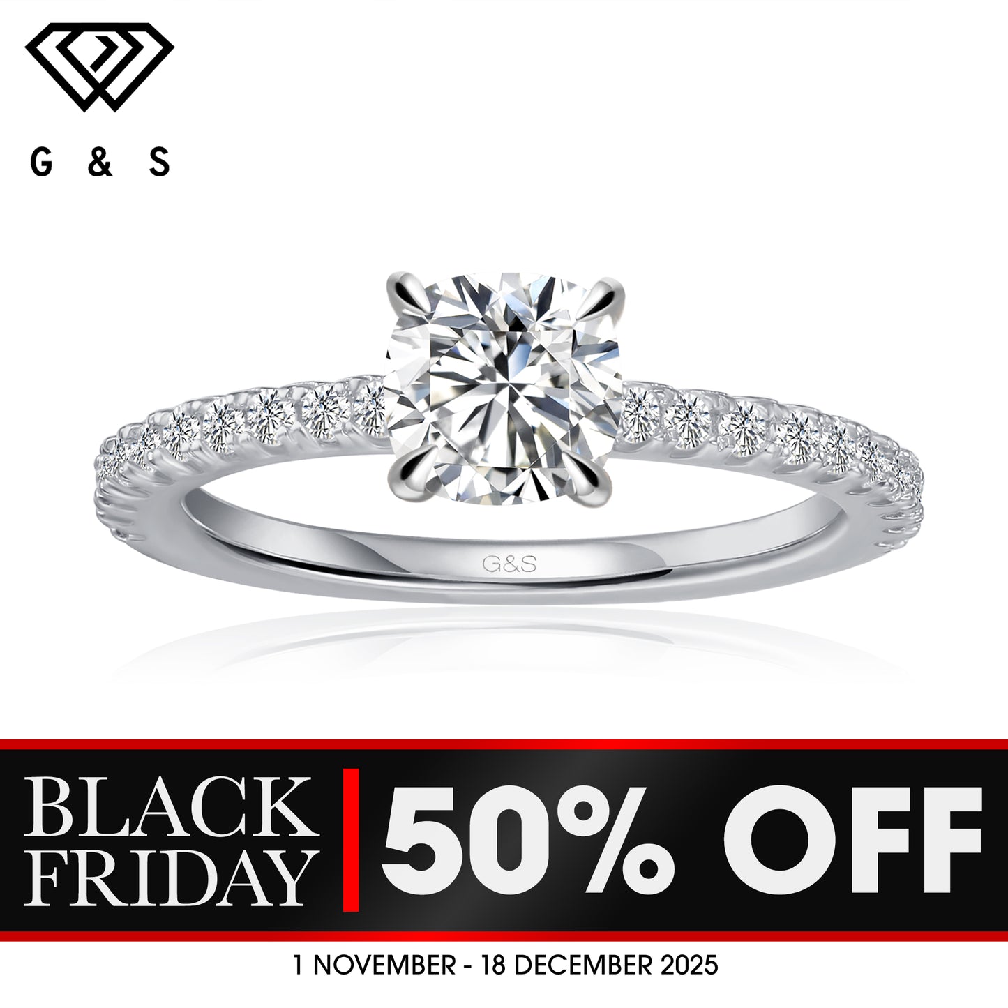 Hidden Elegance Cushion Cut Moissanite Engagement Ring - BLACKFRIDAY