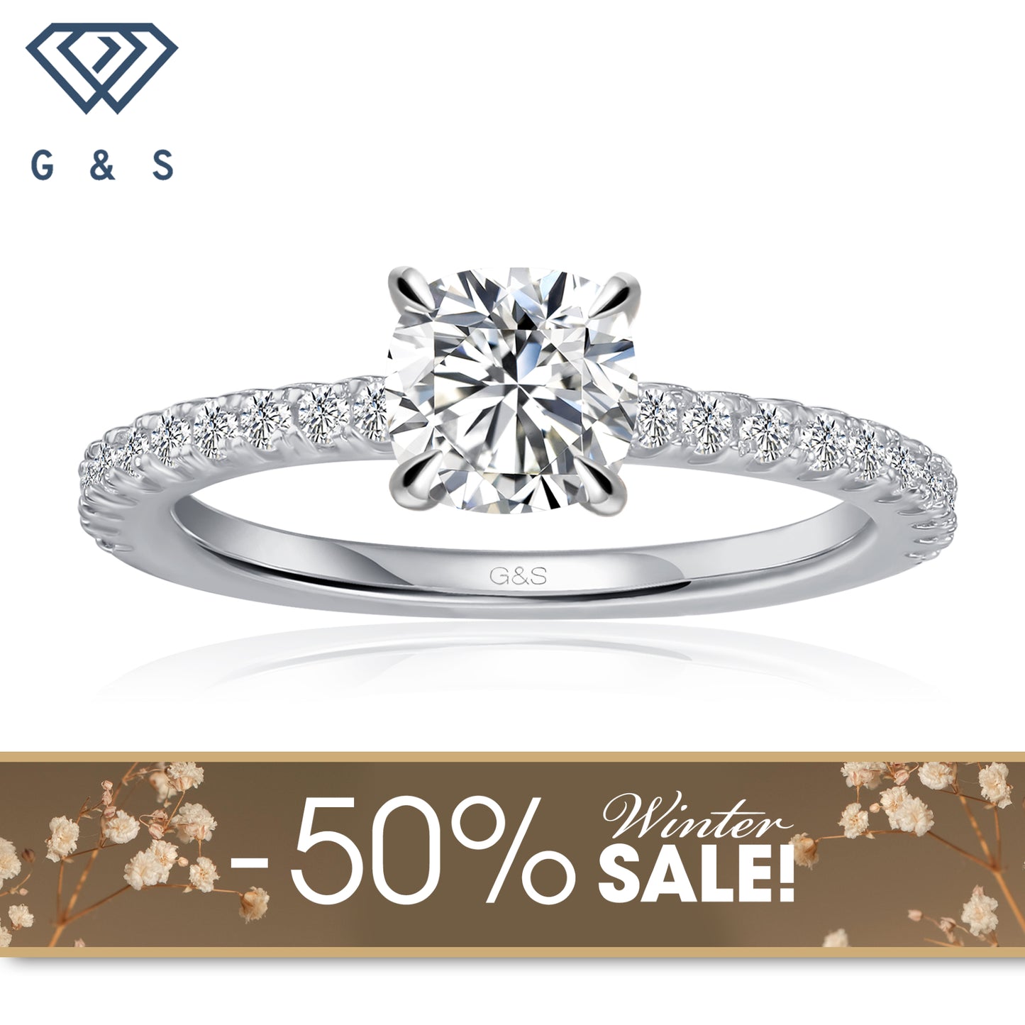 Hidden Elegance Cushion Cut Moissanite Engagement Ring - Winter Sale