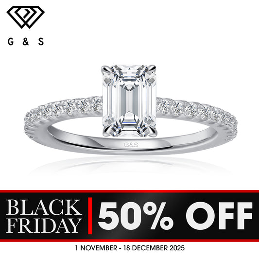 Hidden Elegance Emerald Cut Moissanite Engagement Ring - BLACKFRIDAY