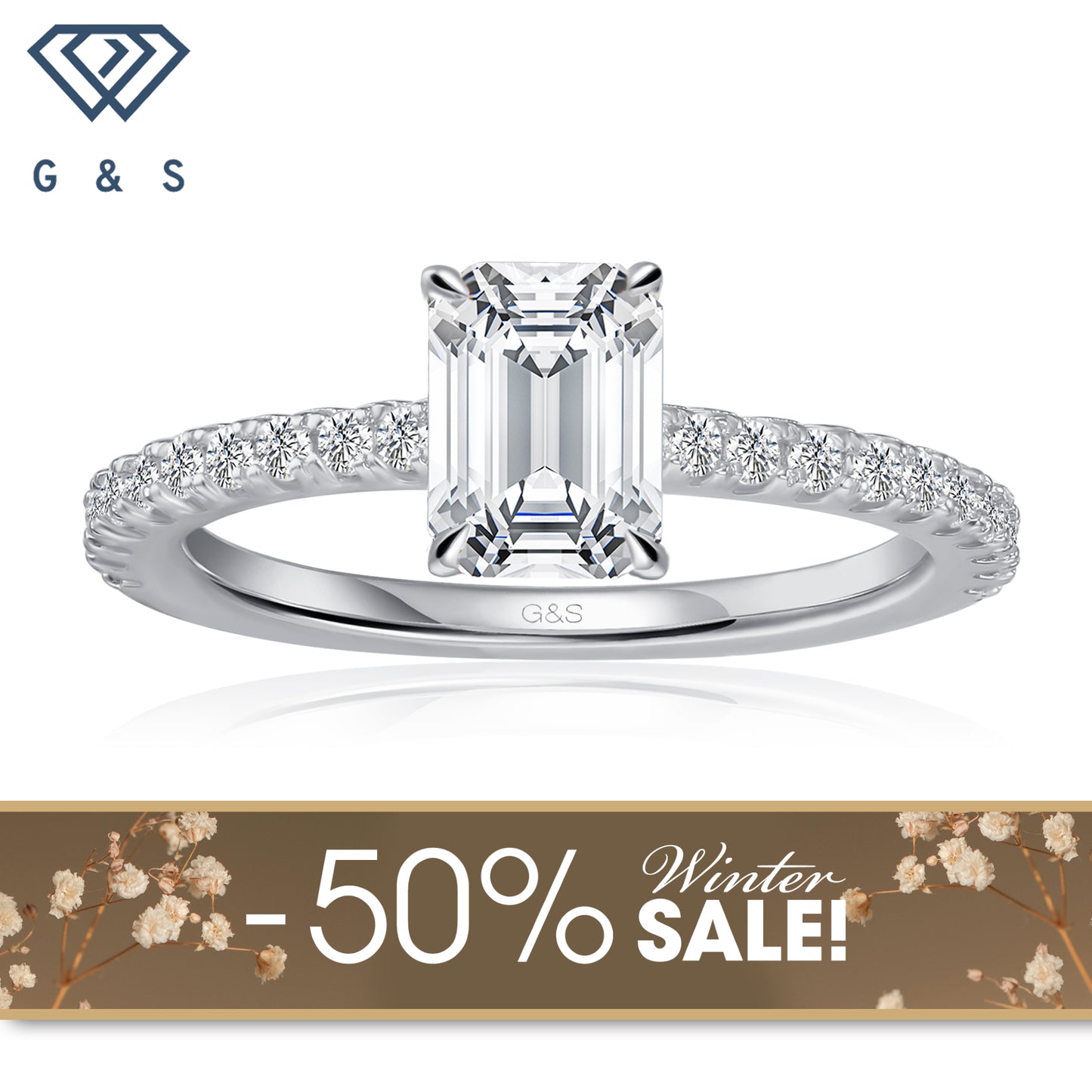 Hidden Elegance Emerald Cut Moissanite Engagement Ring - Winter Sale