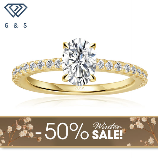 Hidden Elegance Oval Cut Moissanite Engagement Ring - 18ct Yellow Gold Plated - Winter Sale