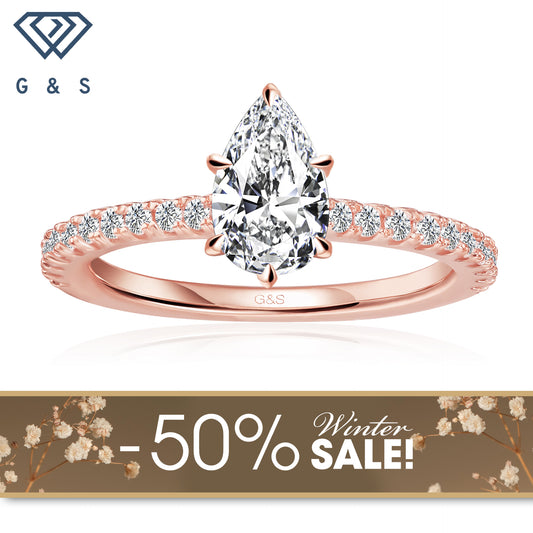 Hidden Elegance Pear Shape Moissanite Engagement Ring - 18ct Rose Gold Plated- Winter Sale