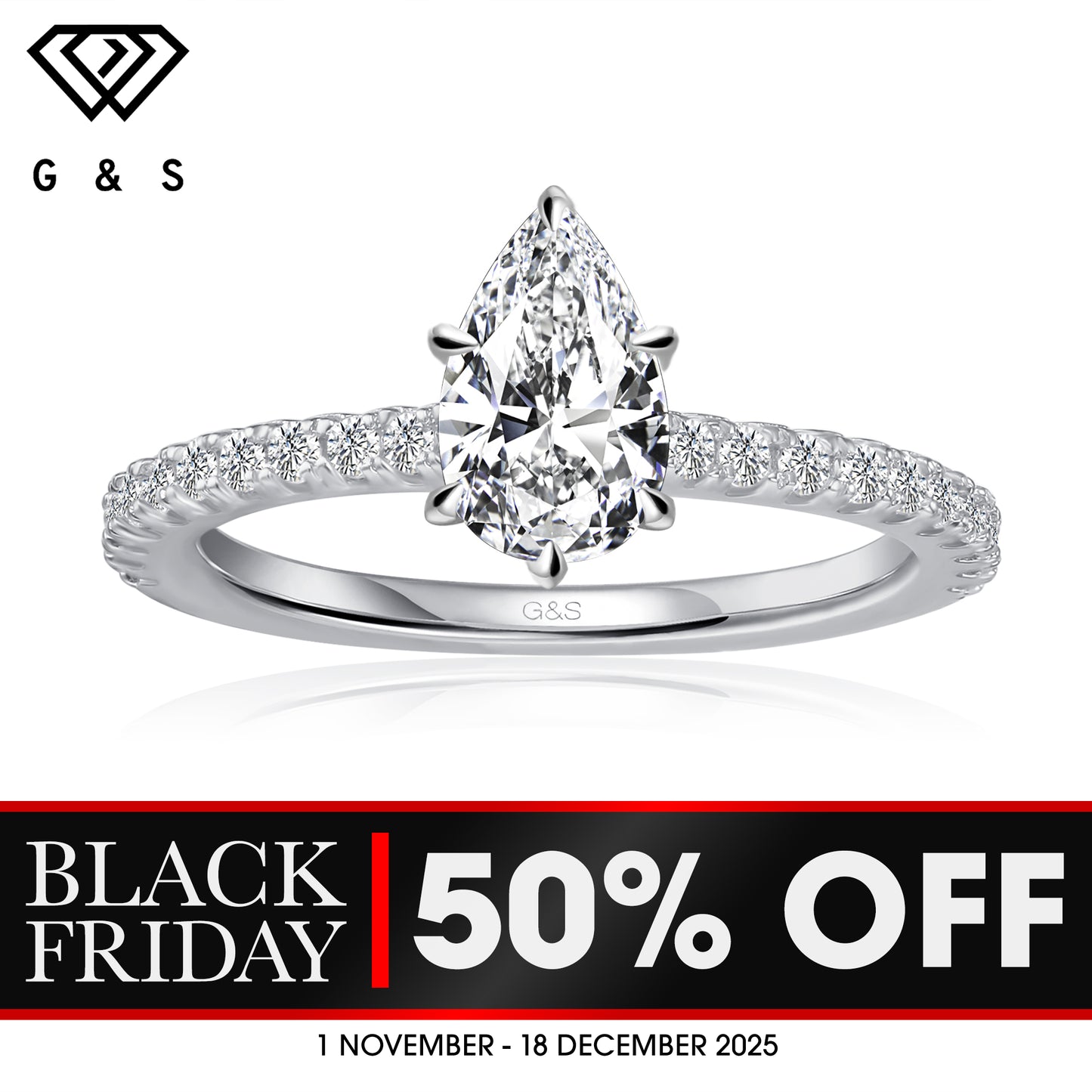 Hidden Elegance Pear Shape Moissanite Engagement Ring - BLACKFRIDAY