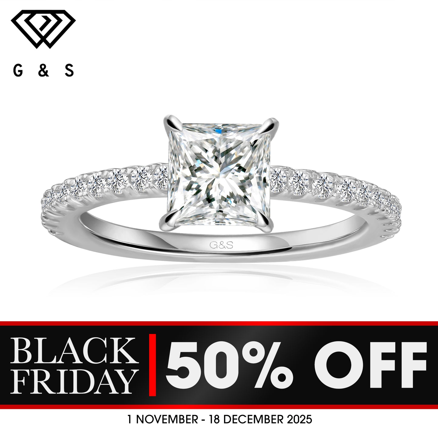 Hidden Elegance Princess Cut Moissanite Engagement Ring - BLACKFRIDAY