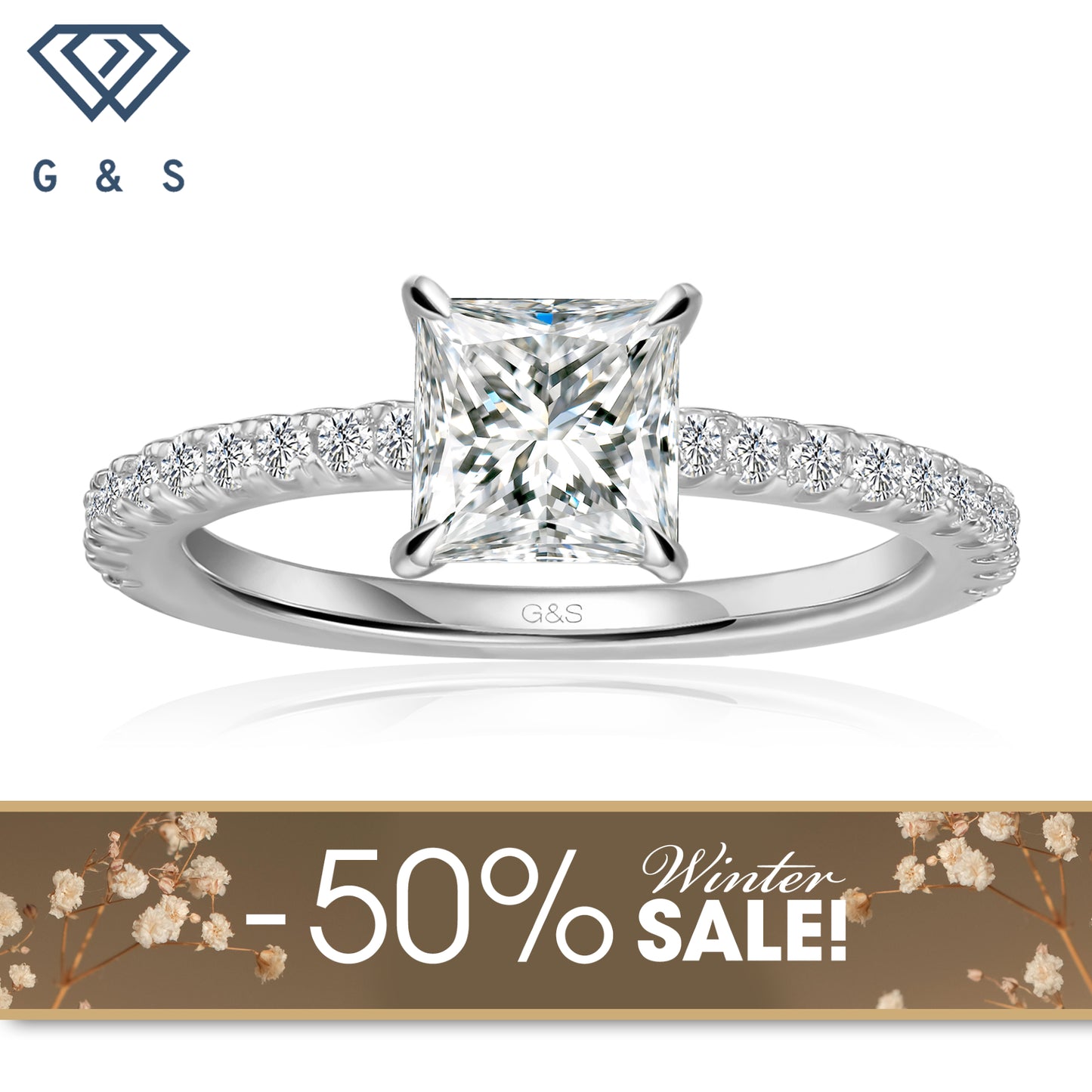 Hidden Elegance Princess Cut Moissanite Engagement Ring - Winter Sale