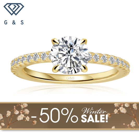 Hidden Elegance Round Brilliant Moissanite Engagement Ring - 18ct Yellow Gold Plated - Winter Sale