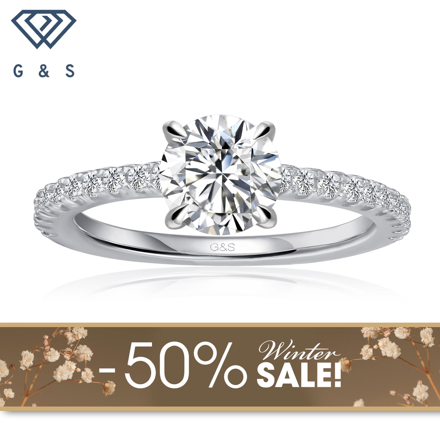 Hidden Elegance Round Brilliant Moissanite Engagement Ring - Winter Sale