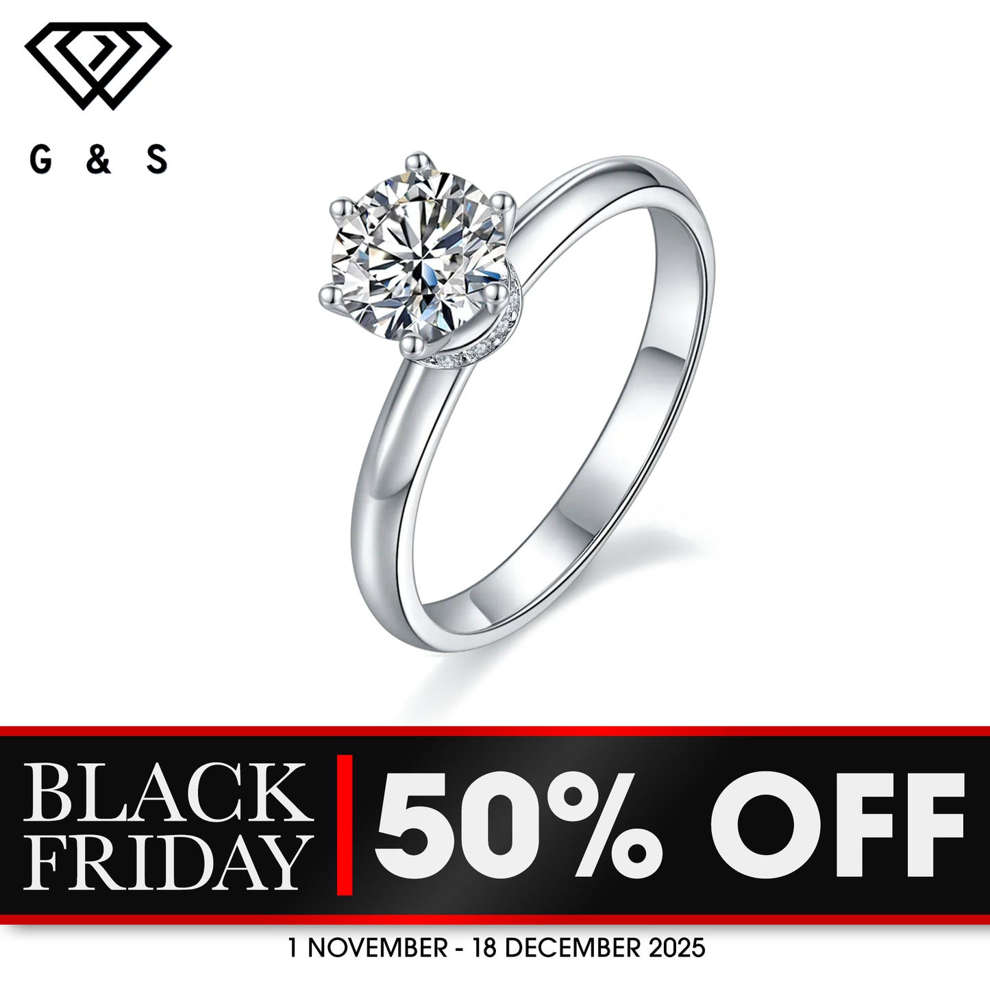 Hidden Halo 1.00ct Moissanite Engagement Ring Set in Sterling Silver - BLACKFRIDAY