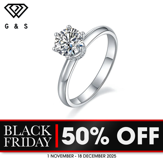 Hidden Halo 1.00ct Moissanite Engagement Ring Set in Sterling Silver - BLACKFRIDAY