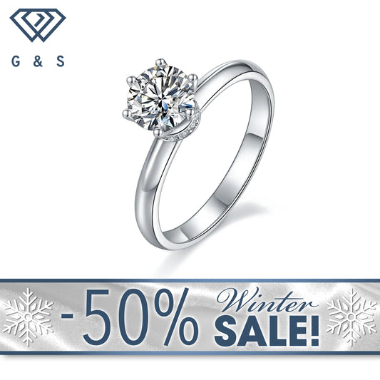Hidden Halo 1.00ct Moissanite Engagement Ring Set in Sterling Silver - Winter Sale