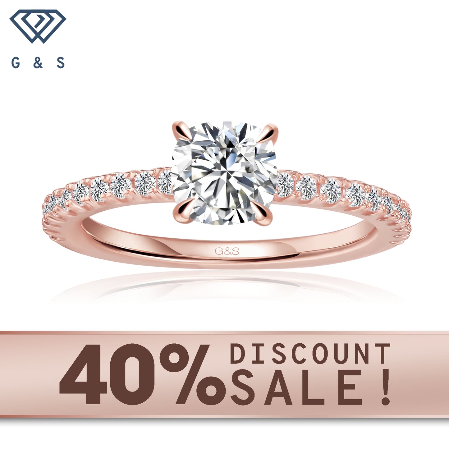 Hidden Elegance cushion cut moissanite engagement ring in 9ct rose gold.