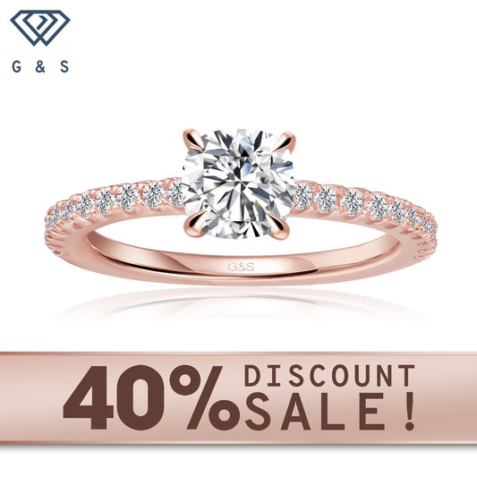 Hidden Elegance cushion cut moissanite engagement ring in 9ct rose gold.