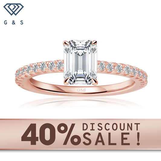 Hidden Elegance emerald cut moissanite engagement ring set in 9ct rose gold.