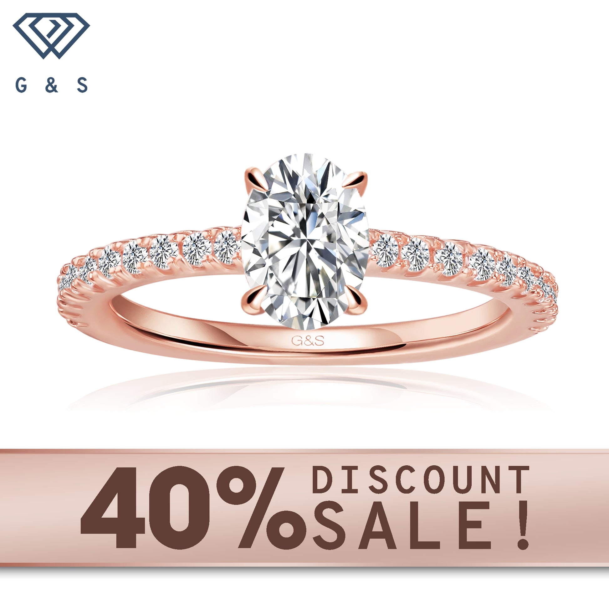 Hidden Elegance oval cut moissanite engagement ring in 9ct rose gold.