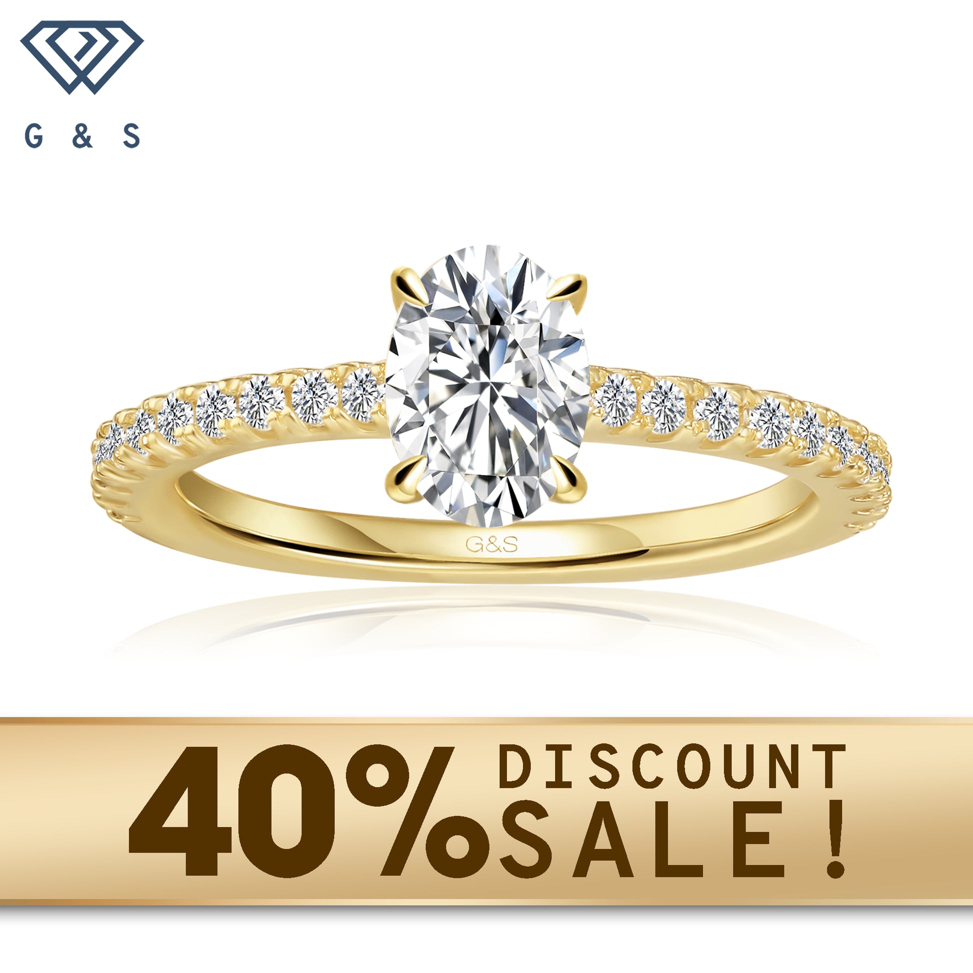 A 9ct yellow gold engagement ring featuring an oval cut moissanite with a hidden halo for extra sparkle.