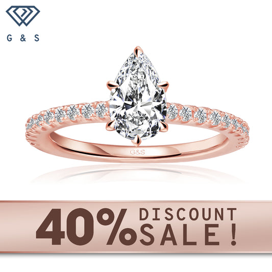Hidden Elegance pear-shaped moissanite engagement ring set in 9ct rose gold.