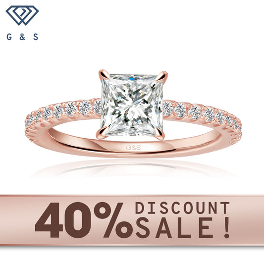 Hidden Elegance princess cut moissanite engagement ring in 9ct rose gold.