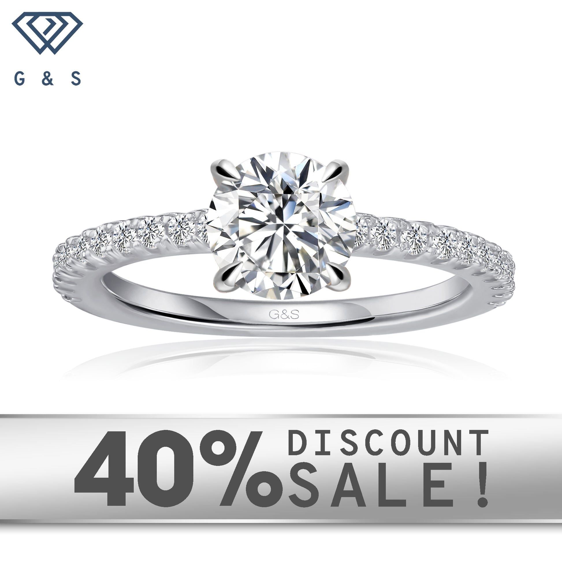 Hidden Elegance round brilliant moissanite engagement ring set in 9ct white gold.
