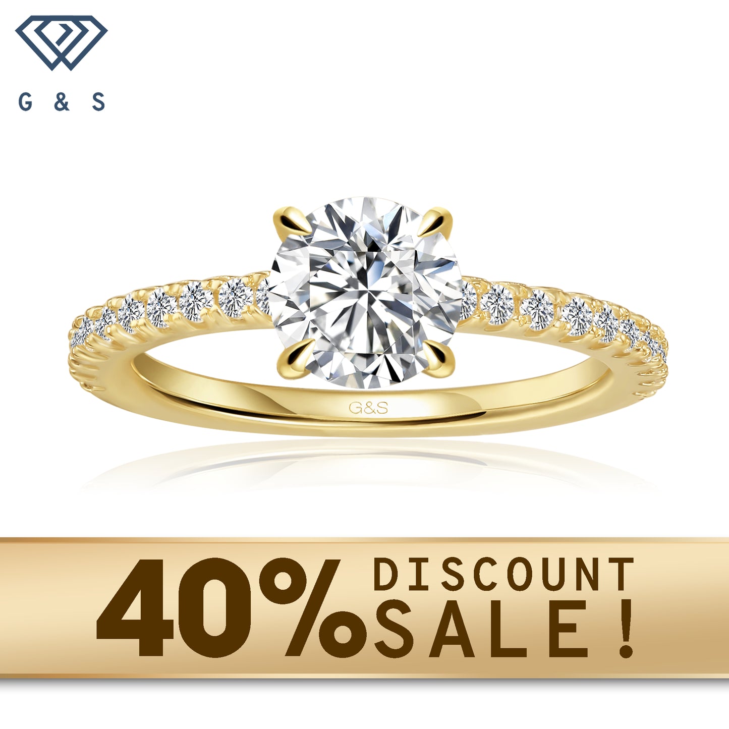 A 9ct yellow gold engagement ring featuring a round brilliant moissanite with a hidden halo for extra sparkle.