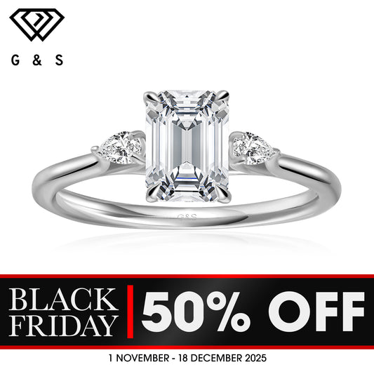 Infinite Love Trilogy Emerald Cut Moissanite Engagement Ring - BLACKFRIDAY