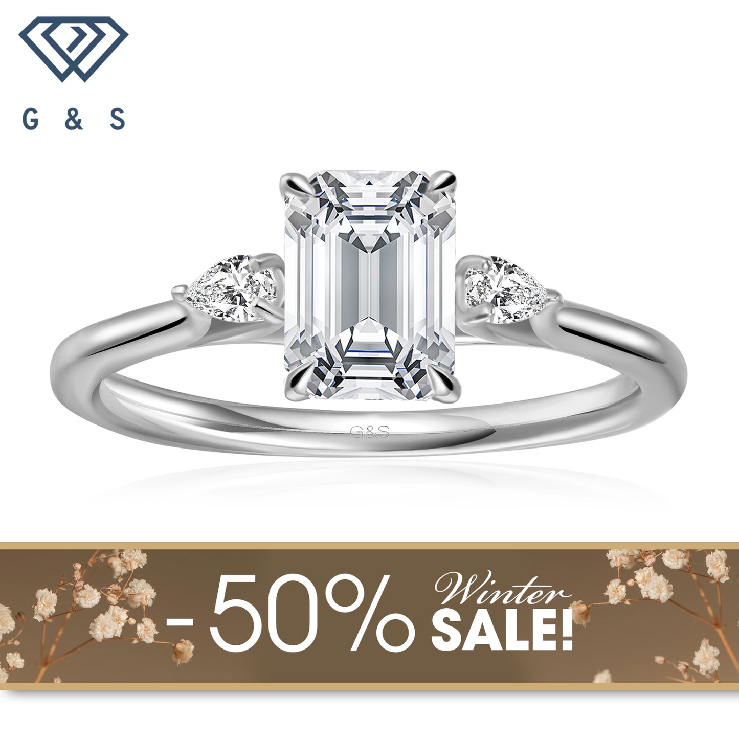 Infinite Love Trilogy Emerald Cut Moissanite Engagement Ring - Winter Sale