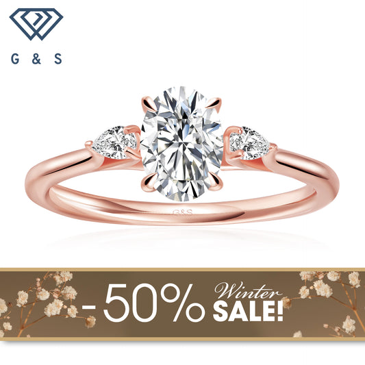 Infinite Love Trilogy Oval Cut Moissanite Engagement Ring - 18ct Rose Gold Plated - Winter Sale