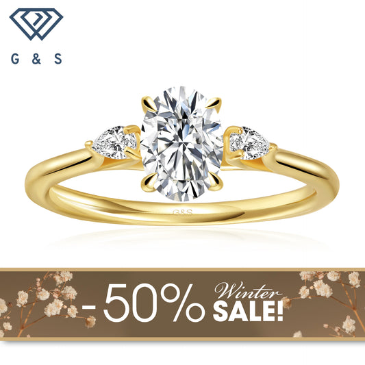 Infinite Love Trilogy Oval Cut Moissanite Engagement Ring - 18ct Yellow Gold Plated - Winter Sale