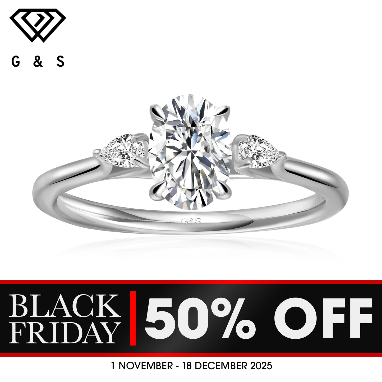 Infinite Love Trilogy Oval Cut Moissanite Engagement Ring - BLACKFRIDAY