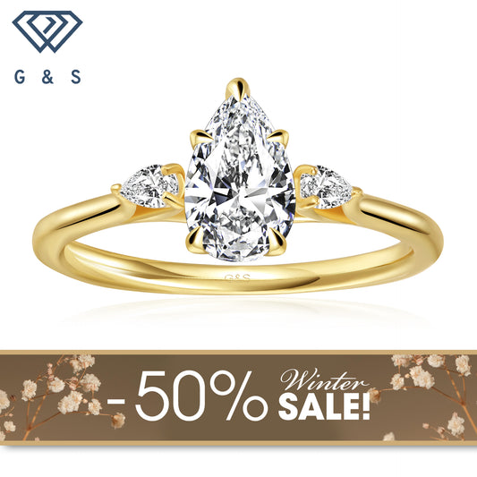 Infinite Love Trilogy Pear Shape Moissanite Engagement Ring - 18ct Yellow Gold Plated - Winter Sale