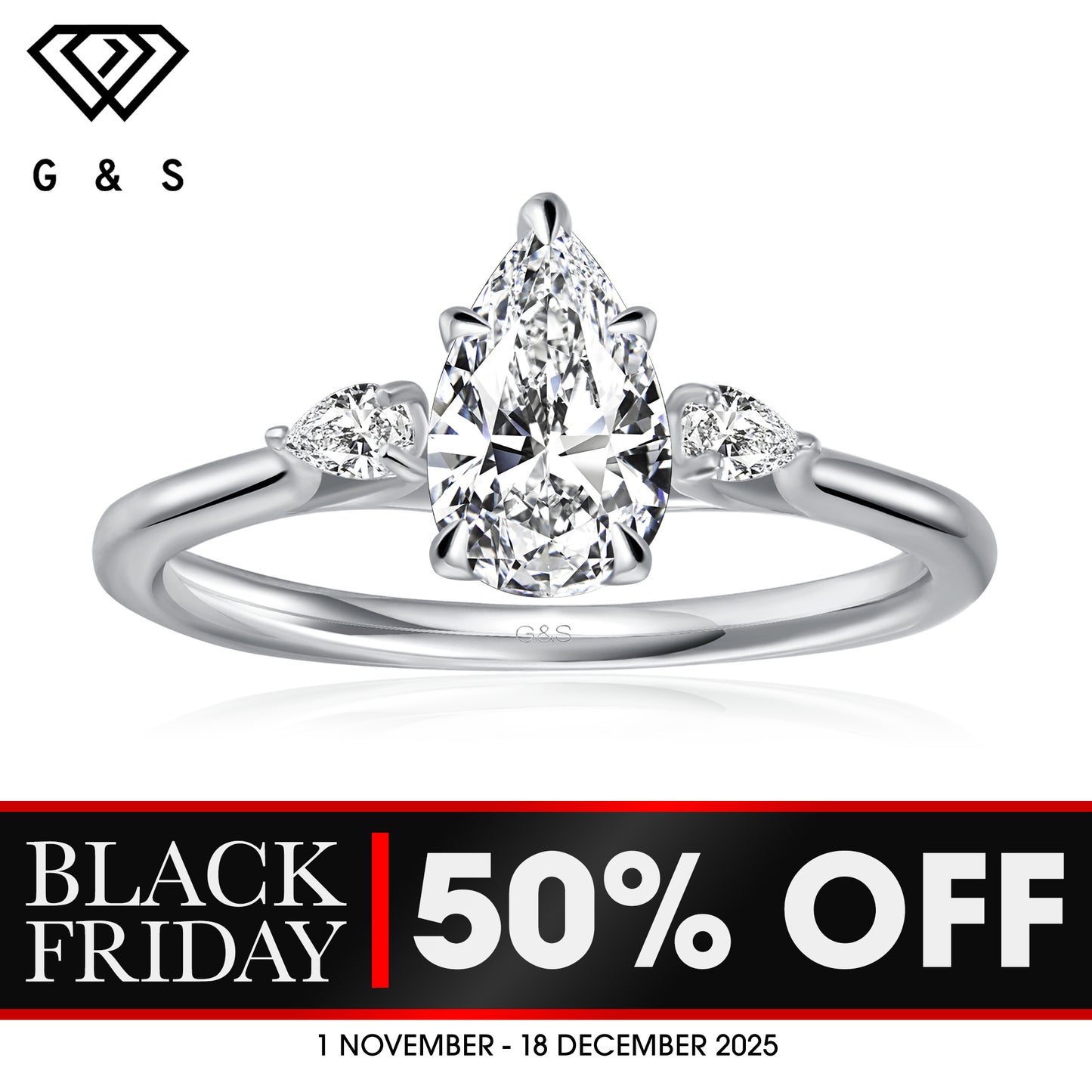 Infinite Love Trilogy Pear Shape Moissanite Engagement Ring - BLACKFRIDAY