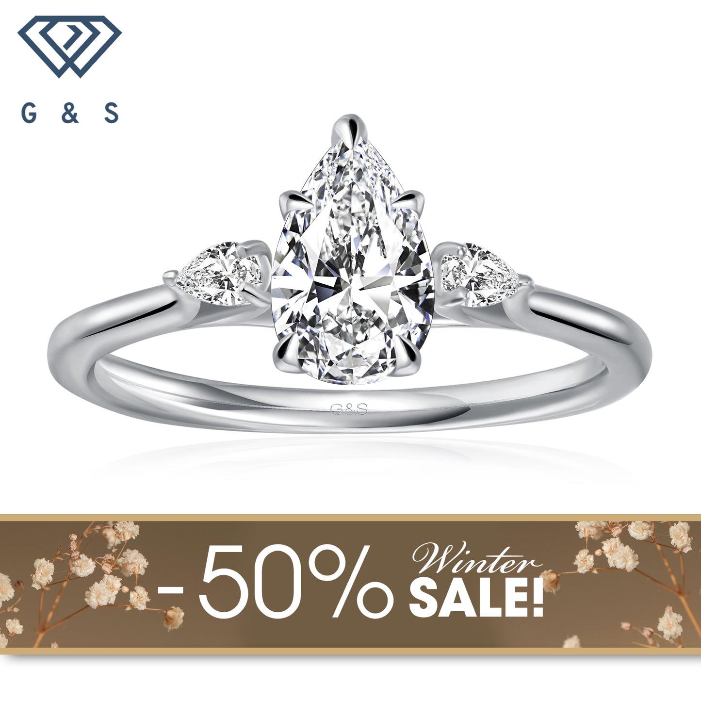 Infinite Love Trilogy Pear Shape Moissanite Engagement Ring - Winter Sale